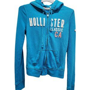 Hollister Women's Size S Blue Logo Graphic Full Zip Hoodie Pockets